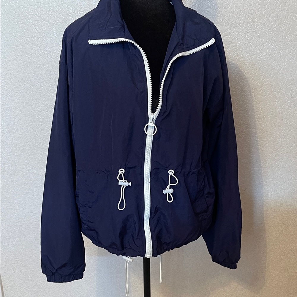 Navy Lightweight Pullover Windbreaker with White Drawcord
